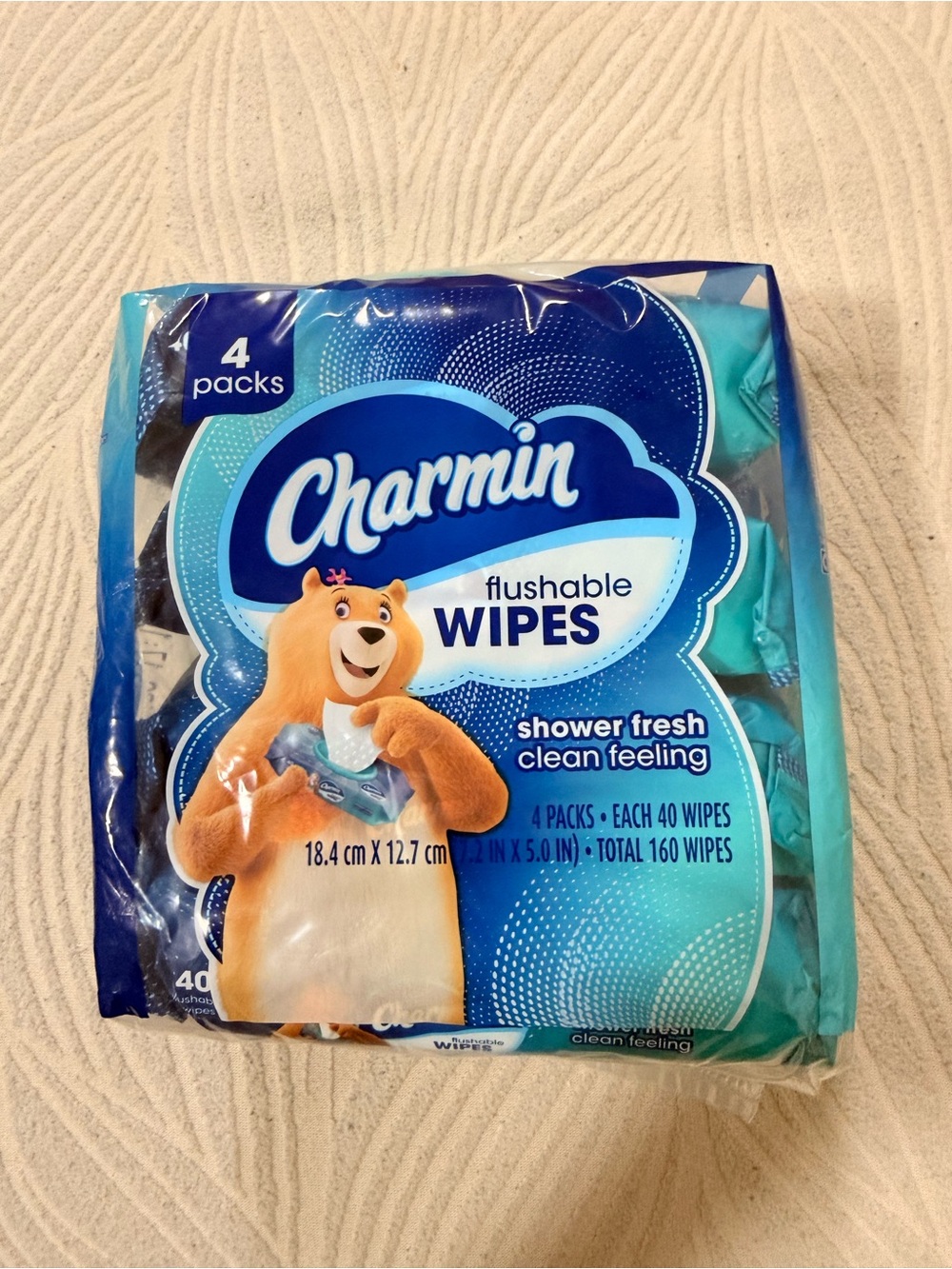 Pack of 4 Charmin Flushable Wipes - Shower Fresh (Blue/Teal)